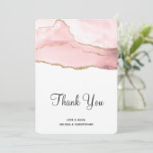 Roze Blush Agaat met Gouden Lint Elegante Bruiloft Bedankkaart (Staand voorkant)