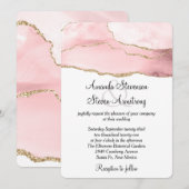 Roze Blush Agaat met Gouden Lint Elegante Bruiloft Kaart (Voorkant / Achterkant)
