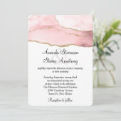 Roze Blush Agaat met Gouden Lint Elegante Bruiloft Kaart (Staand voorkant)