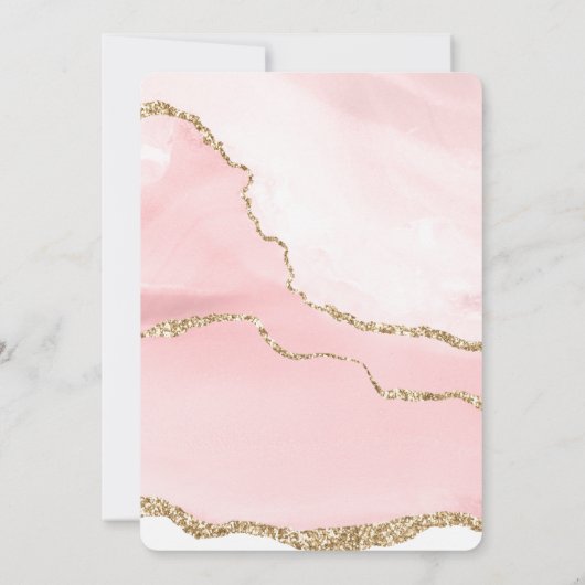Roze Blush Agaat met Gouden Lint Elegante Bruiloft Kaart (Achterkant)