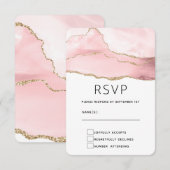 Roze Blush Agaat met Gouden Lint Elegante Bruiloft RSVP Kaartje (Voorkant / Achterkant)
