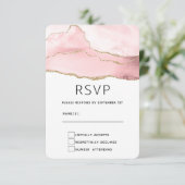 Roze Blush Agaat met Gouden Lint Elegante Bruiloft RSVP Kaartje (Staand voorkant)