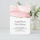 Roze Blush Agaat met Gouden Lint Elegante Bruiloft Save The Date (Staand voorkant)
