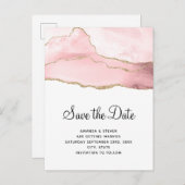 Roze Blush Agaat met Gouden Lint Elegante Bruiloft Uitnodiging Briefkaart (Voorkant / Achterkant)