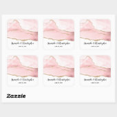 Roze Blush Agaat met Gouden Lint Elegante Bruiloft Vierkante Sticker (Vel)