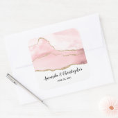 Roze Blush Agaat met Gouden Lint Elegante Bruiloft Vierkante Sticker (Envelop)