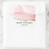 Roze Blush Agaat met Gouden Lint Elegante Bruiloft Vierkante Sticker (Tas)