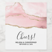 Roze Blush Agaat met Gouden Lint Elegante Bruiloft Wijn Etiket (Enkel label)