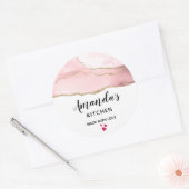 Roze Blush Agaat met Gouden Lint Elegante Keuken Ronde Sticker (Envelop)