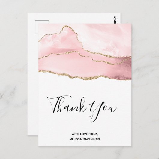 Roze Blush Agaat met gouden lint Verjaardag Bedank Briefkaart (Voorkant / Achterkant)