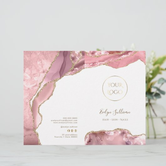 Roze Blush Agaat Service Menu Brochure (Staand voorkant)