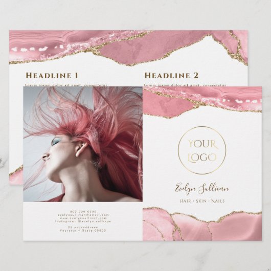 roze blush agaat tweevoudige brochure (Voorkant / Achterkant)