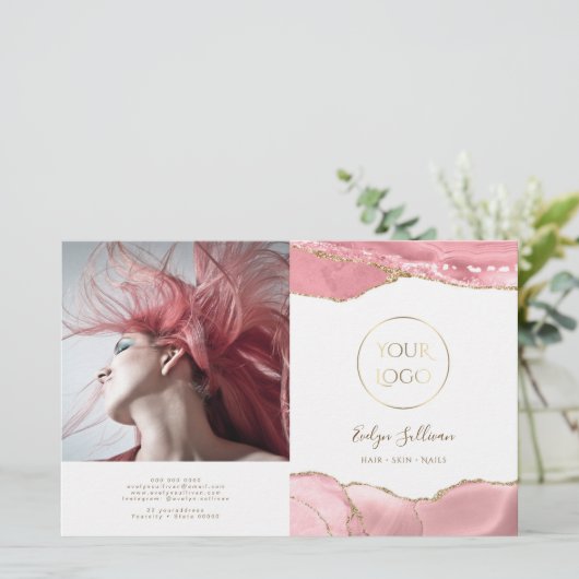roze blush agaat tweevoudige brochure (Staand voorkant)