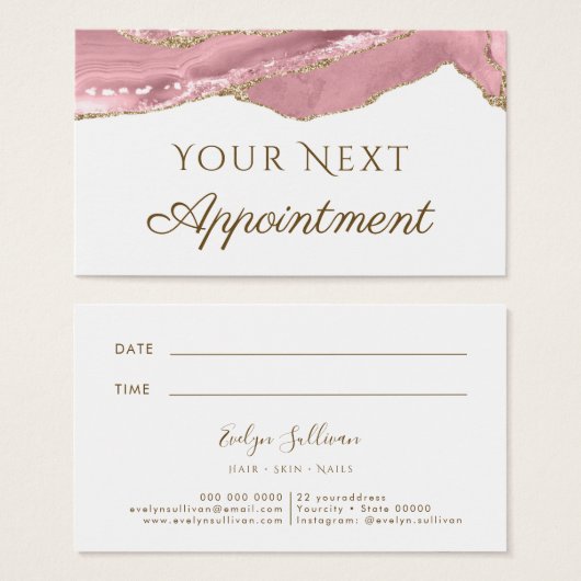 Roze Blush Agate Appointment Card Visitekaartje (Voorkant /achterkant)
