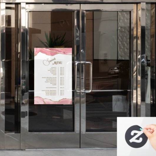 Roze Blush Agate Diensten Menu Raamsticker (Kantoordeur)