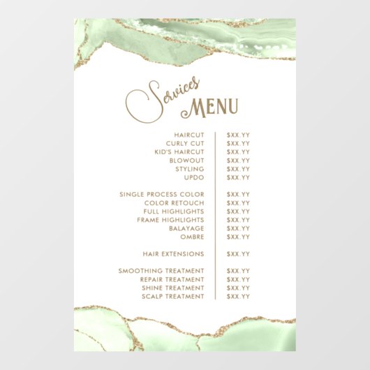 Roze Blush Agate Diensten Menu Raamsticker (Vel)