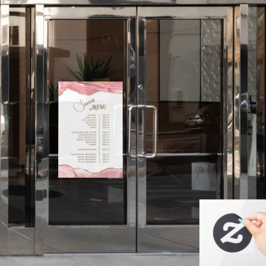 Roze Blush Agate Dienstenmenu Raamsticker (Kantoordeur)