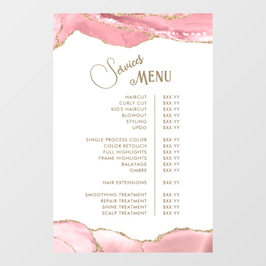 Roze Blush Agate Dienstenmenu Raamsticker (Vel)