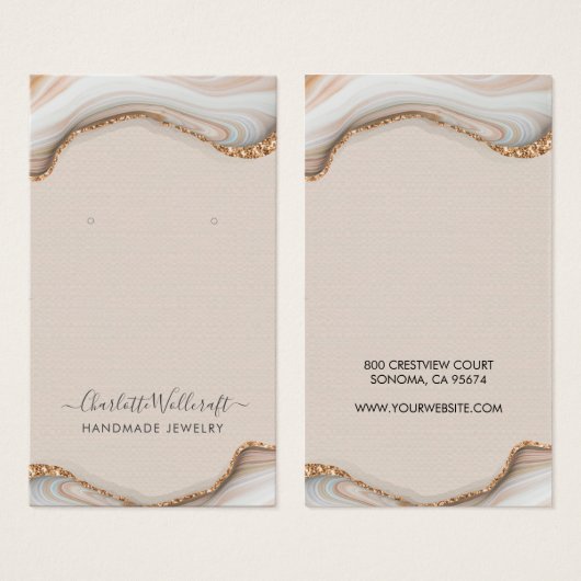Roze Blush Agate Geode Earring Display Card Visitekaartje (Voorkant /achterkant)
