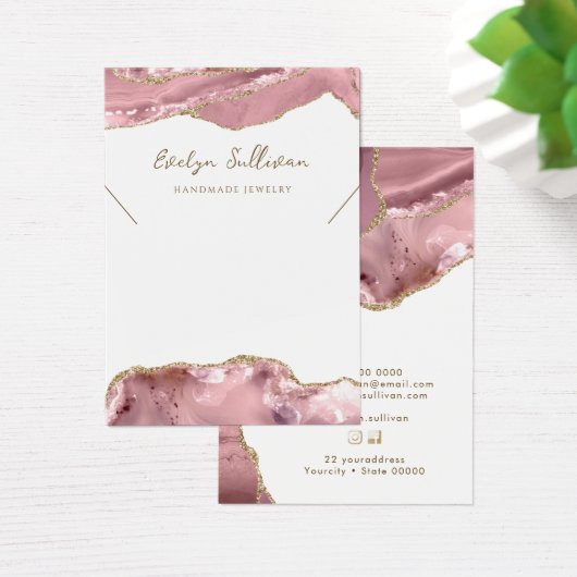 Roze blush agate ketting display kaart (Bureau)
