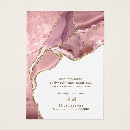 Roze blush agate ketting display kaart (Achterkant)