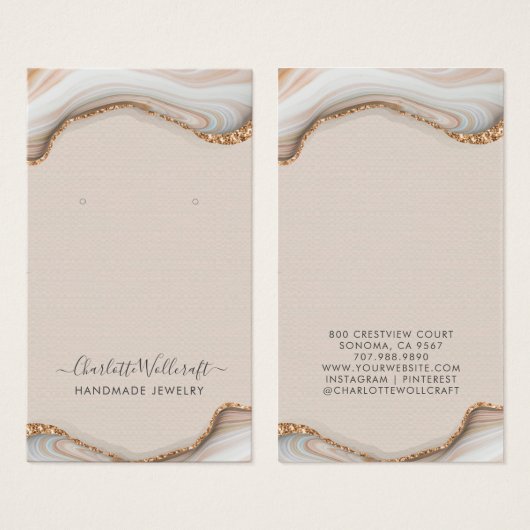 Roze Blush Agate Marble Geode Earring Display Kaar Visitekaartje (Voorkant /achterkant)
