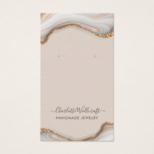 Roze Blush Agate Marble Geode Earring Display Kaar Visitekaartje