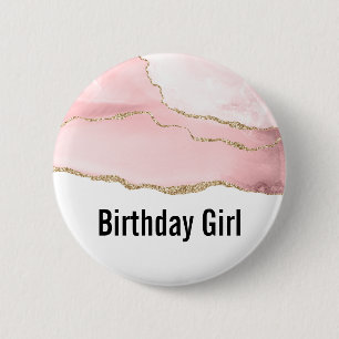 Roze Blush agate met Gold Ribbon Birthday Girl Ronde Button 5,7 Cm