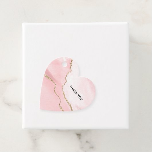 Roze Blush Agate met Gold Ribbon Dank u Bedankjes Labels (In situ)