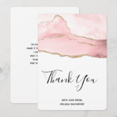 Roze Blush Agate met Gold Ribbon Dank u Bedankkaart (Voorkant / Achterkant)