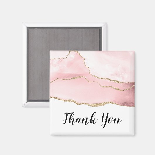 Roze Blush Agate met Gold Ribbon Dank u Magneet (Voorkant / Achterkant)