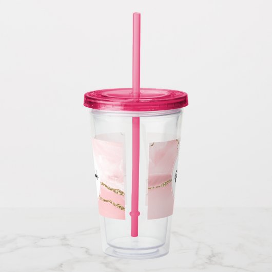 Roze Blush Agate met Gold Ribbon Elegant Acryl Drinkbeker (Rechts)