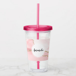 Roze Blush Agate met Gold Ribbon Elegant Acryl Drinkbeker