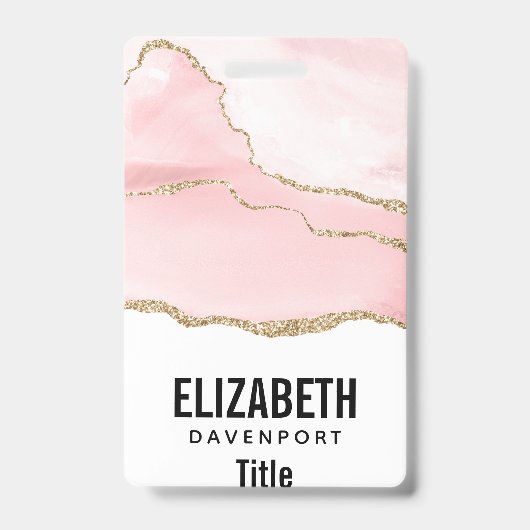 Roze Blush Agate met Gold Ribbon Elegant Badge (Front)