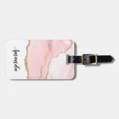 Roze Blush Agate met Gold Ribbon Elegant Bagagelabel (Voorkant horizontaal)