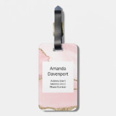 Roze Blush Agate met Gold Ribbon Elegant Bagagelabel (Achterkant verticaal)