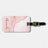 Roze Blush Agate met Gold Ribbon Elegant Bagagelabel (Voorkant horizontaal)