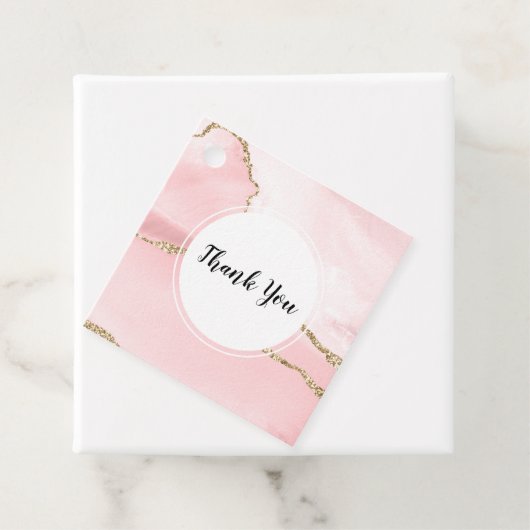 Roze Blush Agate met Gold Ribbon Elegant Bedankjes Labels (In situ)