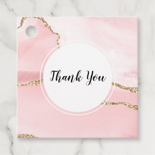 Roze Blush Agate met Gold Ribbon Elegant Bedankjes Labels (Voorkant)