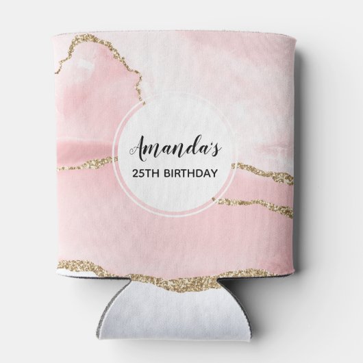 Roze Blush Agate met Gold Ribbon Elegant Birthday Blikjeskoeler (Achterkant)