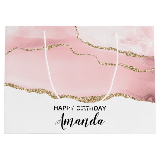Roze Blush Agate met Gold Ribbon Elegant Birthday Groot Cadeauzakje (Voorkant)