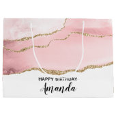 Roze Blush Agate met Gold Ribbon Elegant Birthday Groot Cadeauzakje (Achterkant)