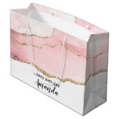 Roze Blush Agate met Gold Ribbon Elegant Birthday Groot Cadeauzakje (Achterkant Gekanteld)