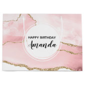 Roze Blush Agate met Gold Ribbon Elegant Birthday Groot Cadeauzakje (Voorkant)