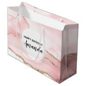 Roze Blush Agate met Gold Ribbon Elegant Birthday Groot Cadeauzakje (Voorkant Gekanteld)