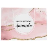 Roze Blush Agate met Gold Ribbon Elegant Birthday Groot Cadeauzakje (Achterkant)