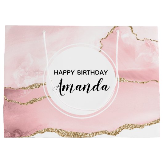 Roze Blush Agate met Gold Ribbon Elegant Birthday Groot Cadeauzakje (Achterkant)
