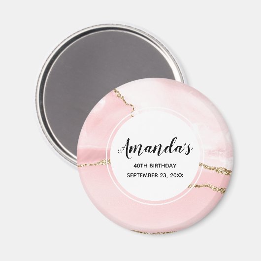 Roze Blush Agate met Gold Ribbon Elegant Birthday Magneet (Voorkant / Achterkant)