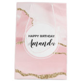 Roze Blush Agate met Gold Ribbon Elegant Birthday Medium Cadeauzakje (Achterkant)