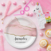 Roze Blush Agate met Gold Ribbon Elegant Birthday Papieren Bordje (Feest)